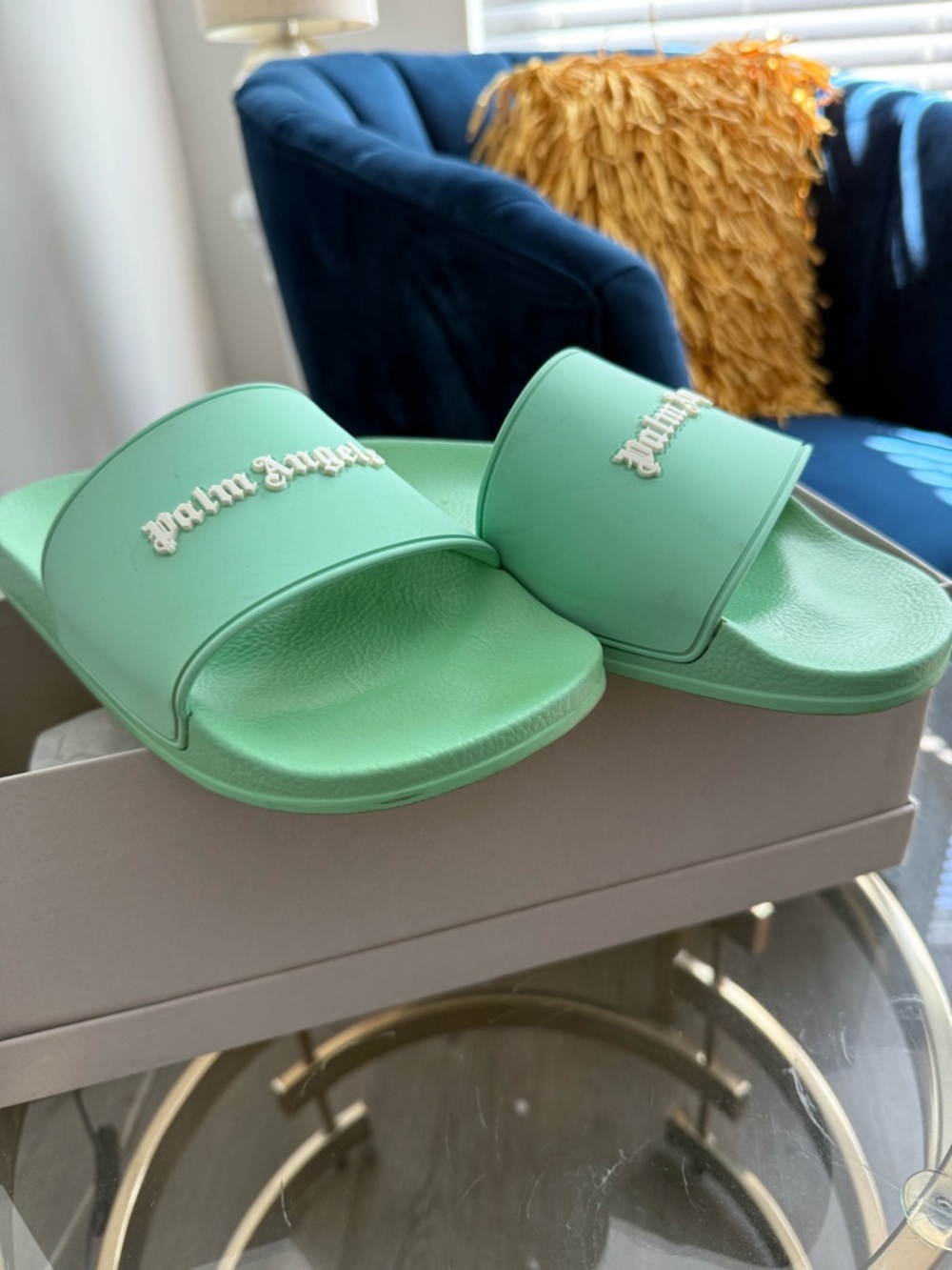 Palm Angels Mint Slide Sandals in Pastel Green